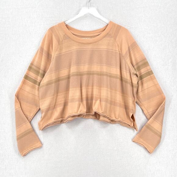 FREE PEOPLE WE THE FREE Baja Stripe Long Sleeve Crop Tee Womens Large Prosecco - Picture 4 of 15